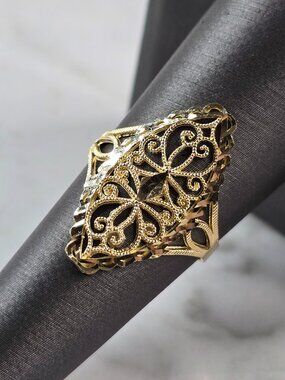 Womens 10K Yellow Gold Modernist Filigree Ring 1.7g E6793